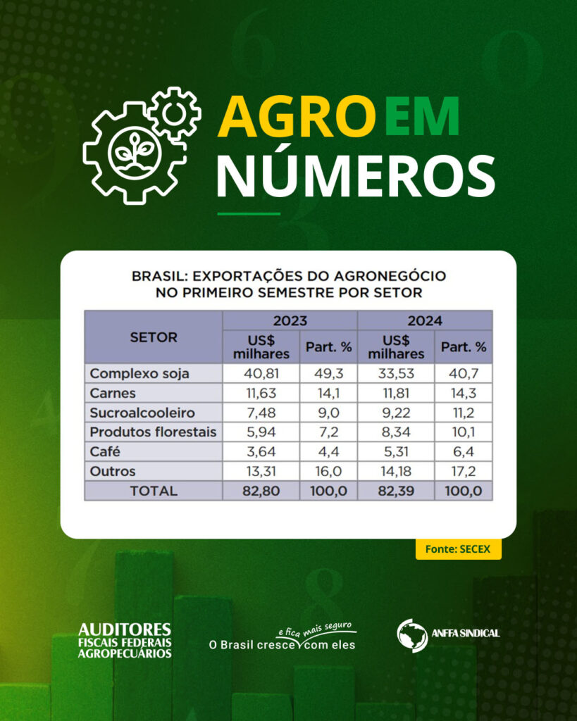 Brasil: Exportação do Agronegócio no primeiro semestre por setor